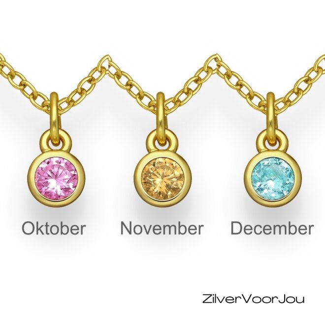Gold plated 925 zilveren  geboorstesteen ketting