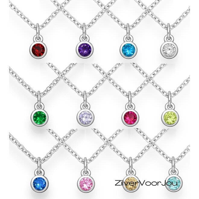 925 Zilveren geboorstesteen ketting