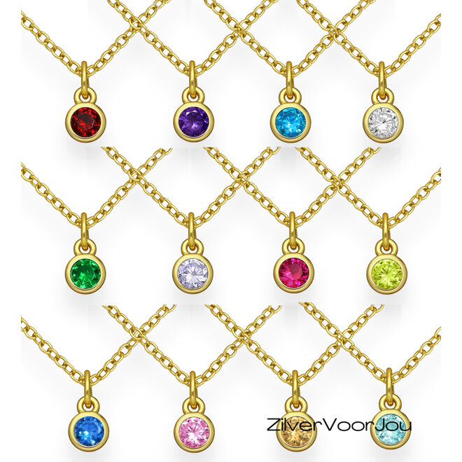 Gold plated 925 zilveren  geboorstesteen ketting