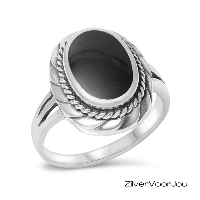 Zilveren zwarte agaat ring