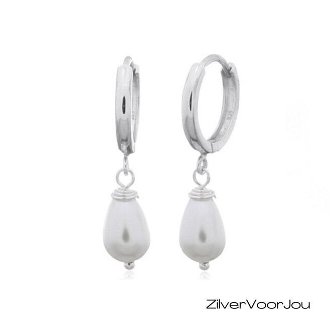 925 zilveren klapcreolen met witte parel