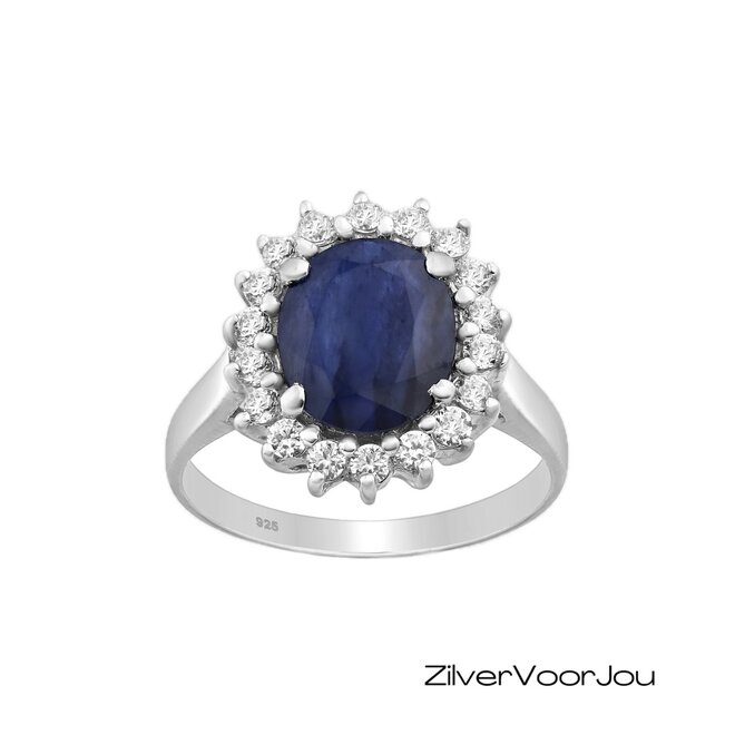 925 Zilveren Kate & Diana ring met natuurlijke blauwe saffier