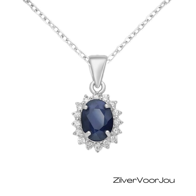 925 Zilveren kettinghanger Diana met natuurlijke blauwe saffier