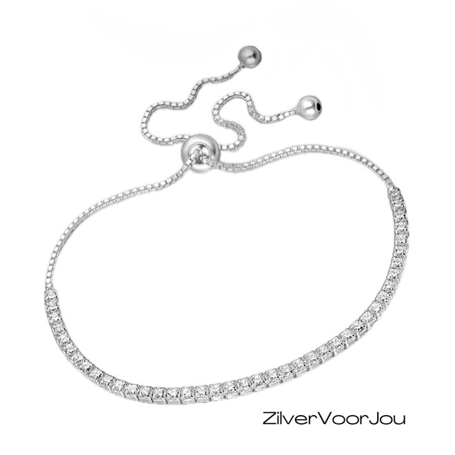Zilveren white diamond slider armband