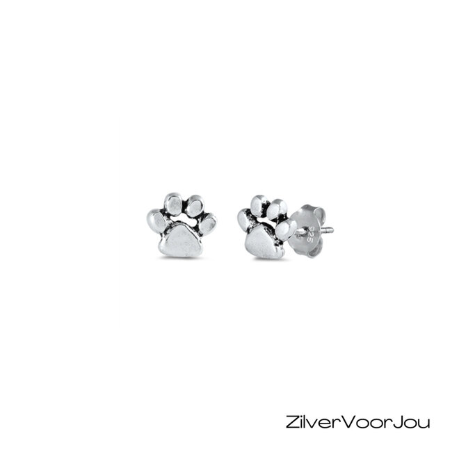 Zilveren paw print cat studs