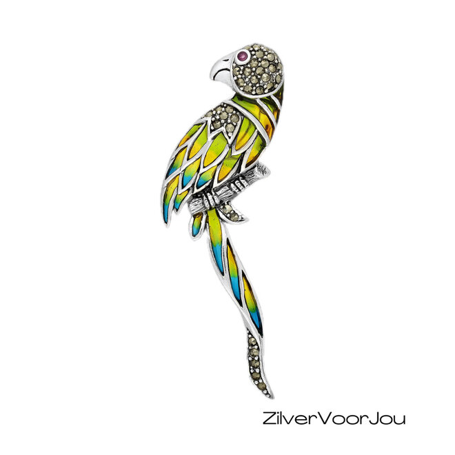 Zilveren papegaai vogel broche