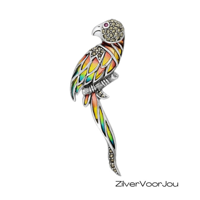 Zilveren papegaai vogel broche