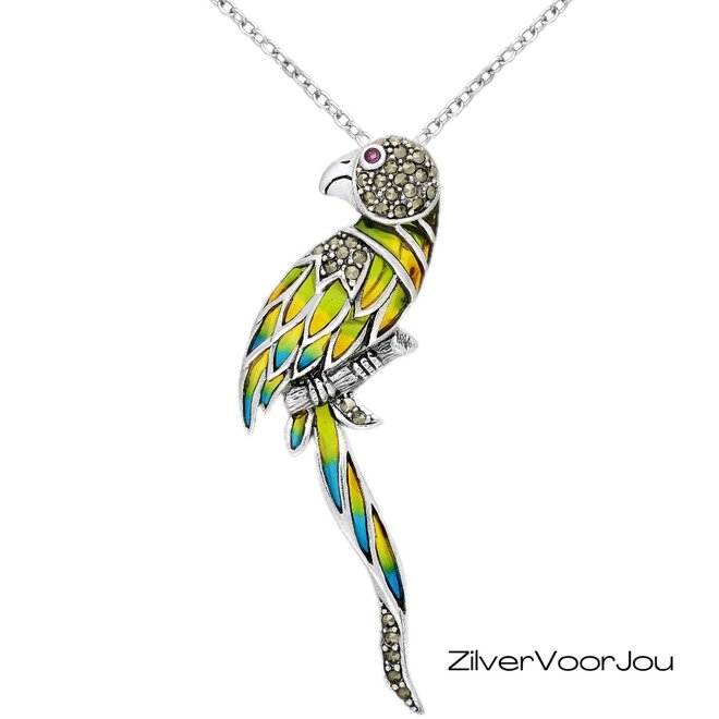 Zilveren papegaai vogel broche
