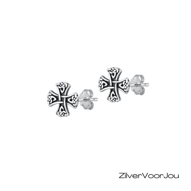 Zilveren Keltische kruis studs