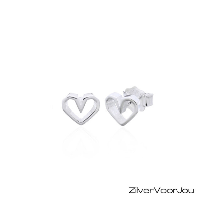 Zilveren open design hartjes studs