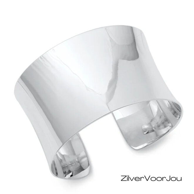 Zilveren 4 cm brede hoogglans klemarmband