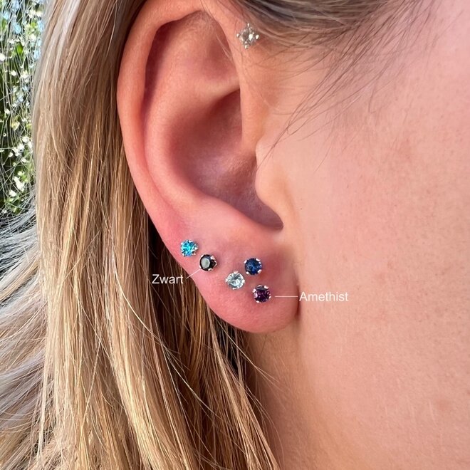 Zilveren mini oorstekers 3 mm witte zirkoon