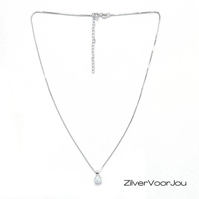 Zilveren ronde opaal ketting rhodium