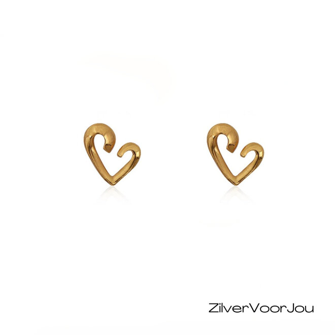 Gold plated zilveren design hartje oorstekers