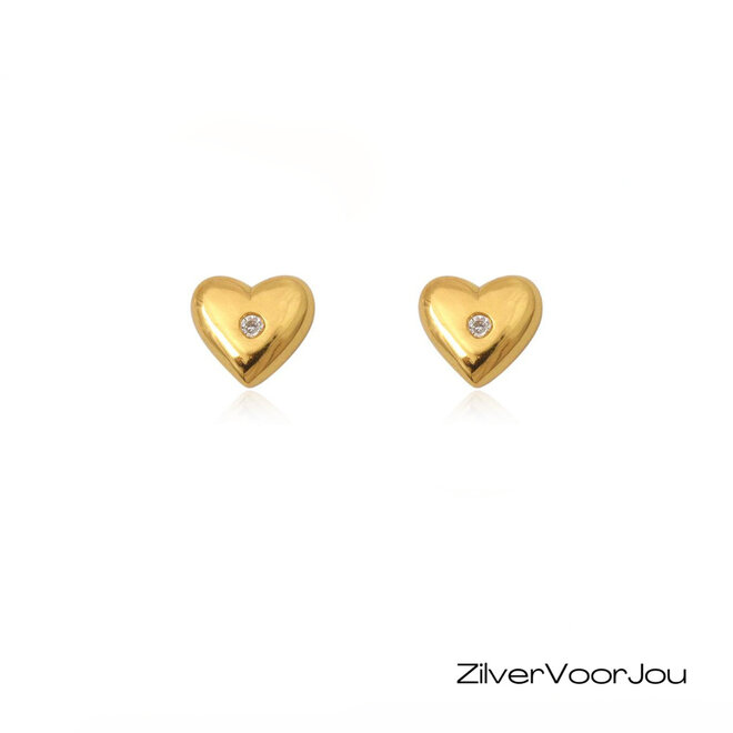 Gold plated hart bling oorstekers