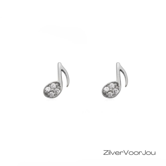 925 Zilveren zirkonia muzieknoot oorstekers