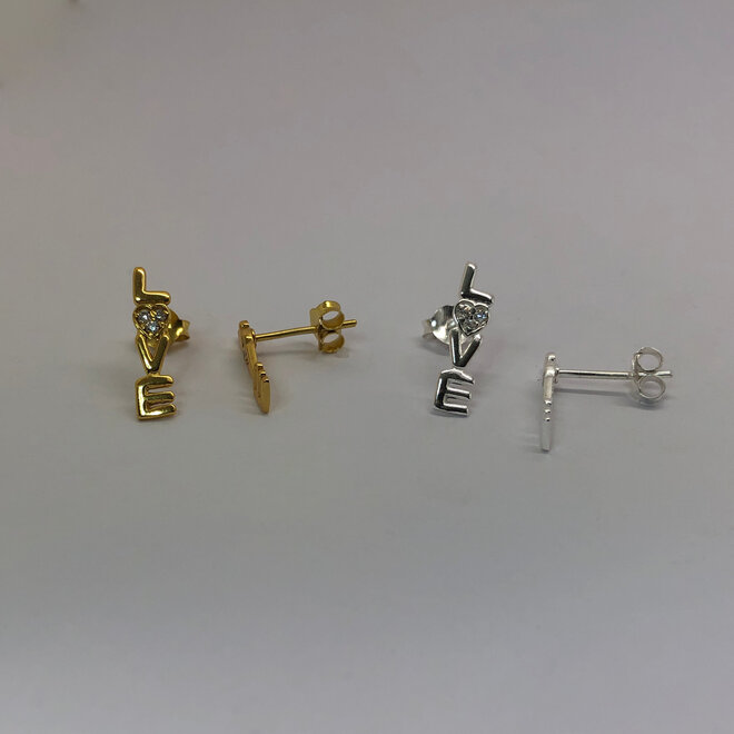 925 zilveren LOVE oorstekers witte zirkonia