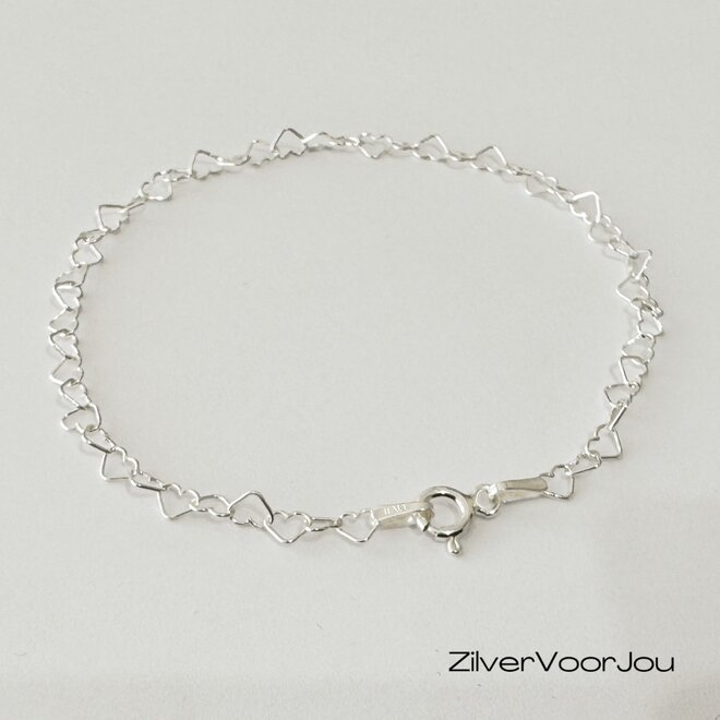 925 Zilveren hartjes armband 18 cm