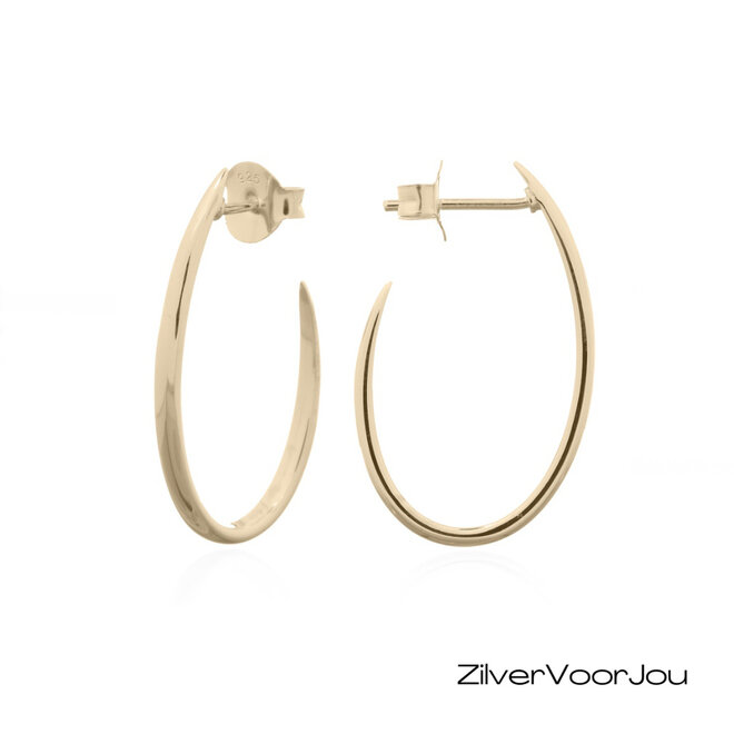 Gold plated ovale half hoop oorstekers - 925 zilver