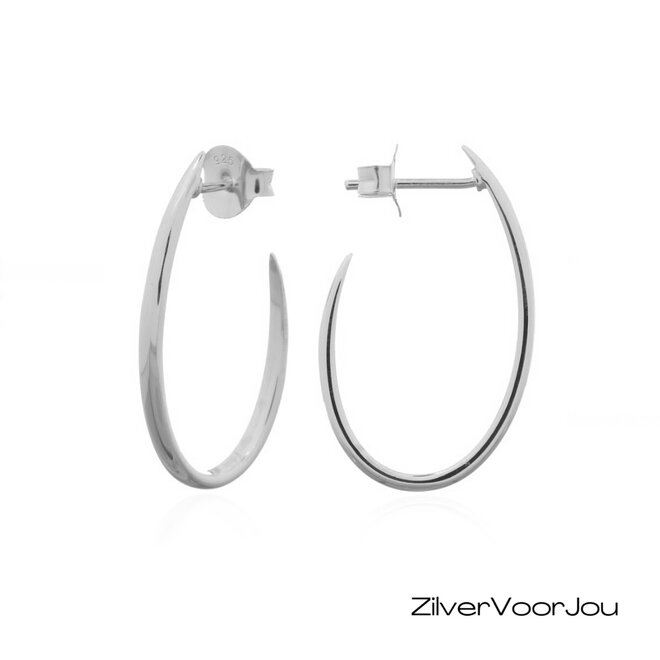 925 Zilveren halve ovale hoop oorstekers