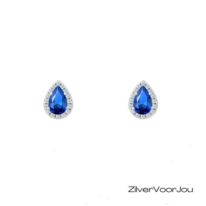 Zilveren mini druppel oorstekers saffier blauw