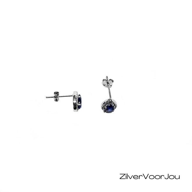 925 Zilveren mini druppel oorstekers saffier blauw