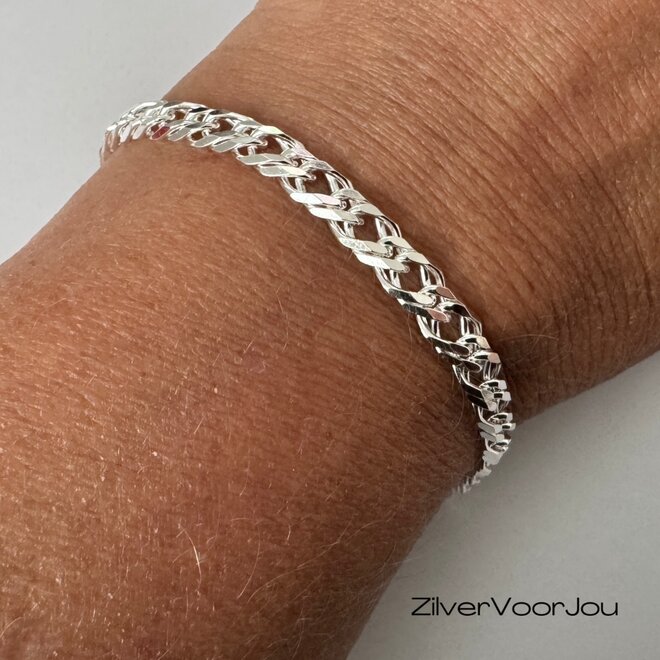 Zilveren dubbele gourmet schakel armband 6.7 mm