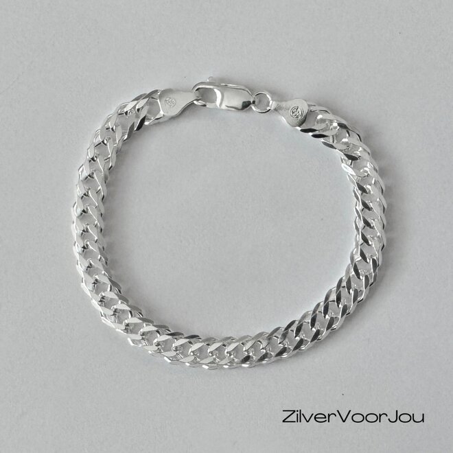 Zilveren dubbele gourmet schakel armband 6.7 mm