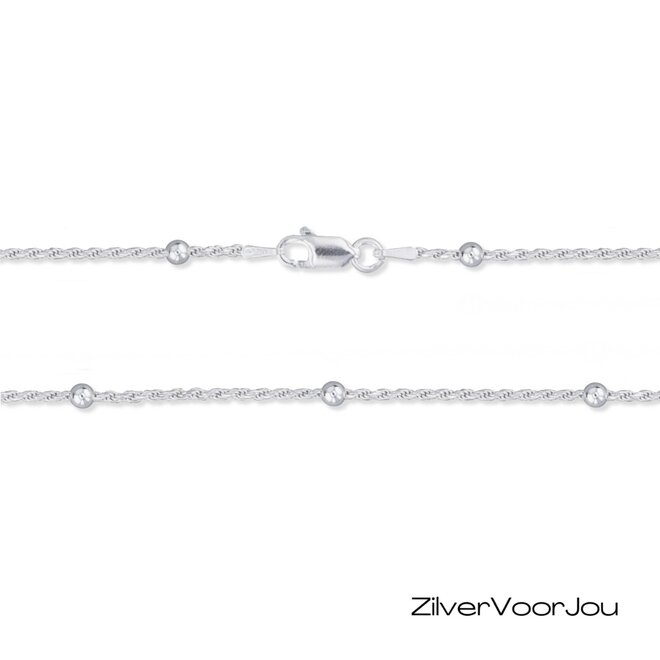 925 Zilveren rope of koord ketting met 2 mm balletjes - 40 cm