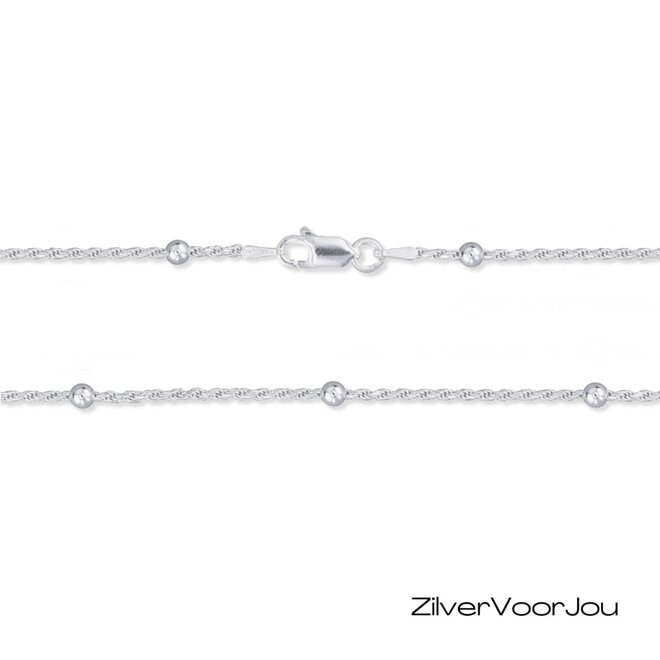 925 Zilveren rope of koord ketting met 2 mm balletjes - 50 cm