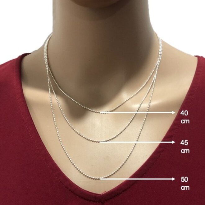Zilveren bolletjes - balletjes ketting 76  cm 1,8 mm breed