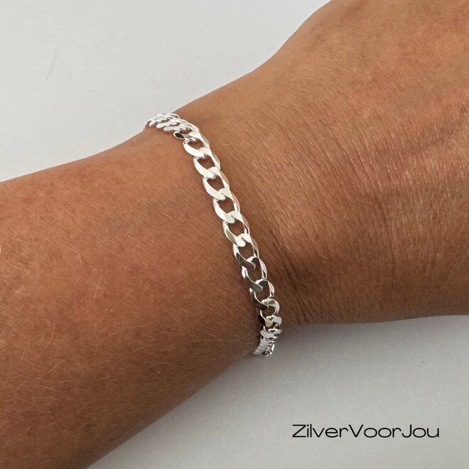 Zilveren platte gourmet armband 6 mm