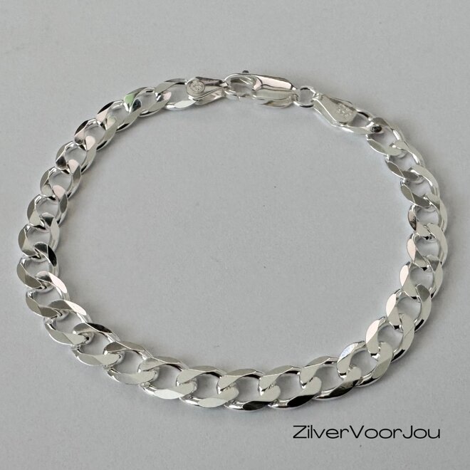 Zilveren platte gourmet armband 6 mm