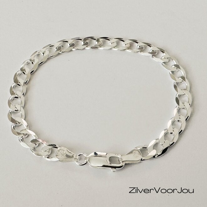 Zilveren platte gourmet armband 6 mm
