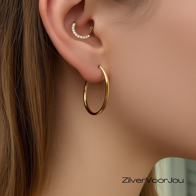 Gold plated ovale half hoop oorstekers - 925 zilver