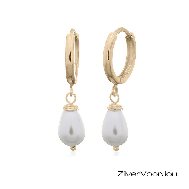 Zilveren Huggie oorringen met parel gold plated