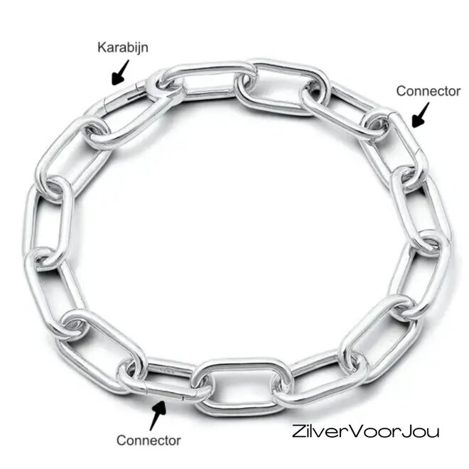 925 zilveren grove schakel armband met twee connectors