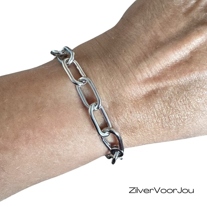 925 zilveren grove schakel armband met twee connectors