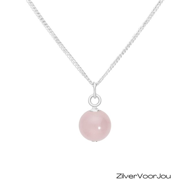 Zilveren ketting met rozenkwarts bolhanger
