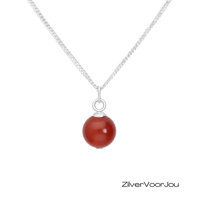 Zilveren ketting met carneool bolhanger