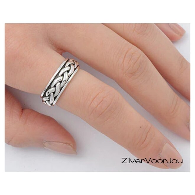 925 zilveren spinner ring met gevlochten kabel desig