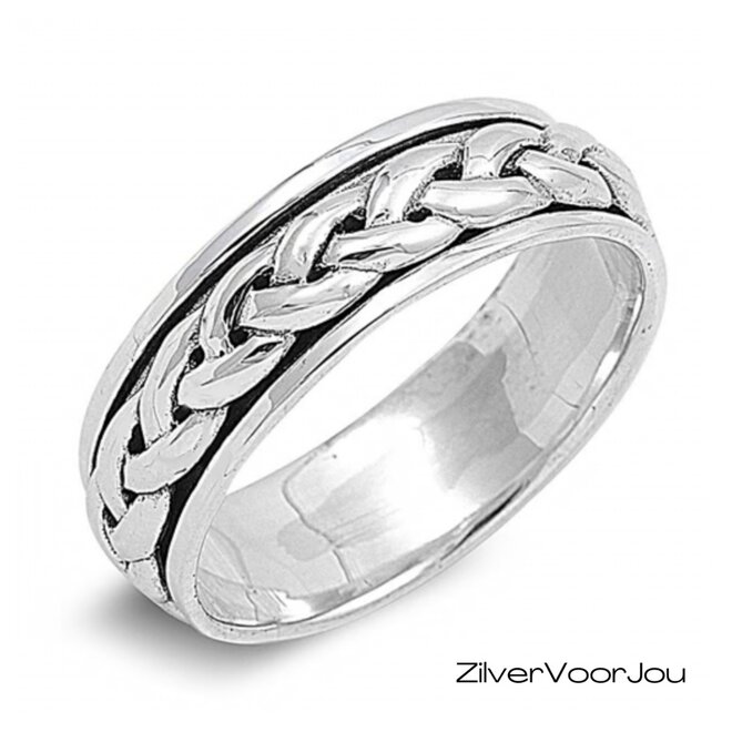 925 zilveren spinner ring met gevlochten kabel desig