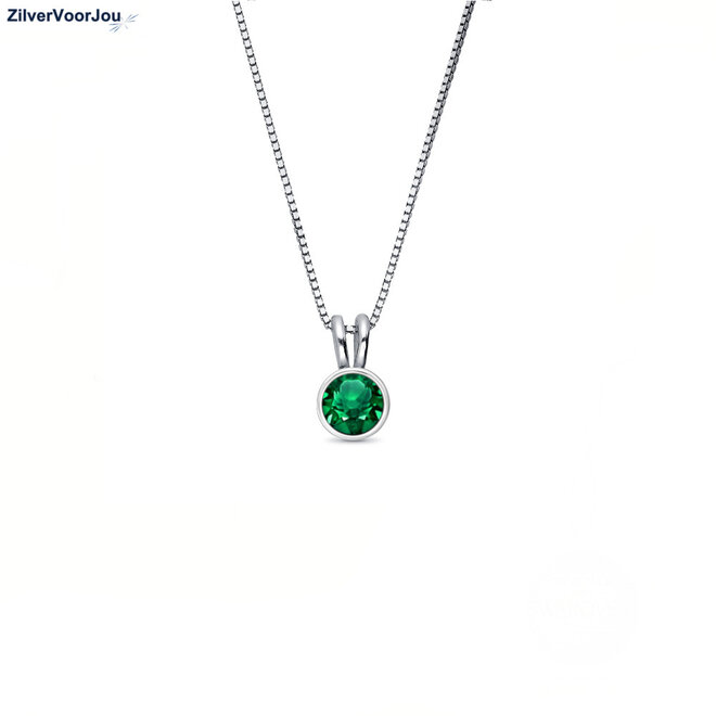 Zilveren ketting met emerald kristal hanger