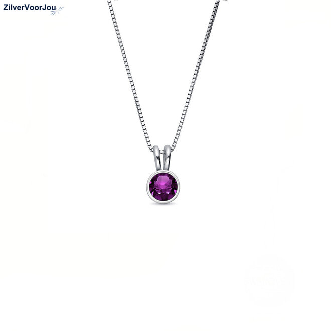 925 Zilveren ketting met amethist paarse kristal