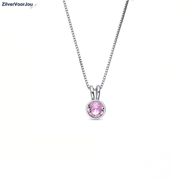 Zilveren ketting met lichtpaarse amethist kristal – 925 zilver rhodium