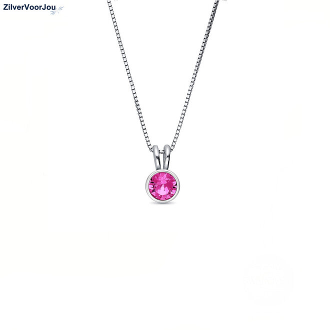 925 Zilveren ketting met roze kristal