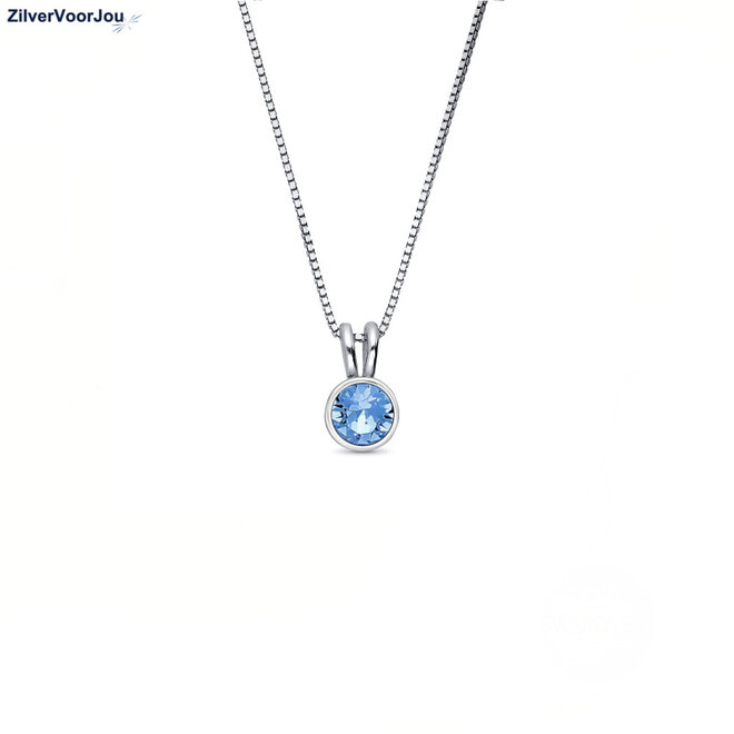 925 Zilveren ketting lichtblauwe saffier kristal