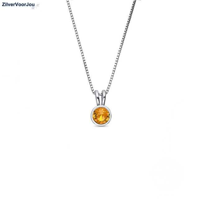 925 Zilveren ketting met topaas oranje kristal