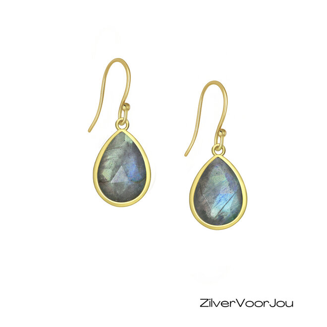 925 zilveren gold plated oorhangers met labradoriet