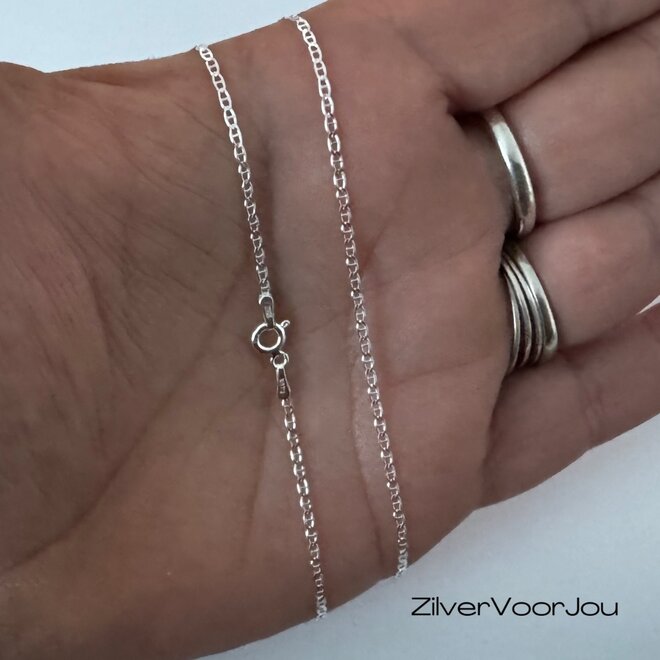 Fijne 925 zilveren plat Marina schakel ketting 40 cm lang en 1.5 mm breed